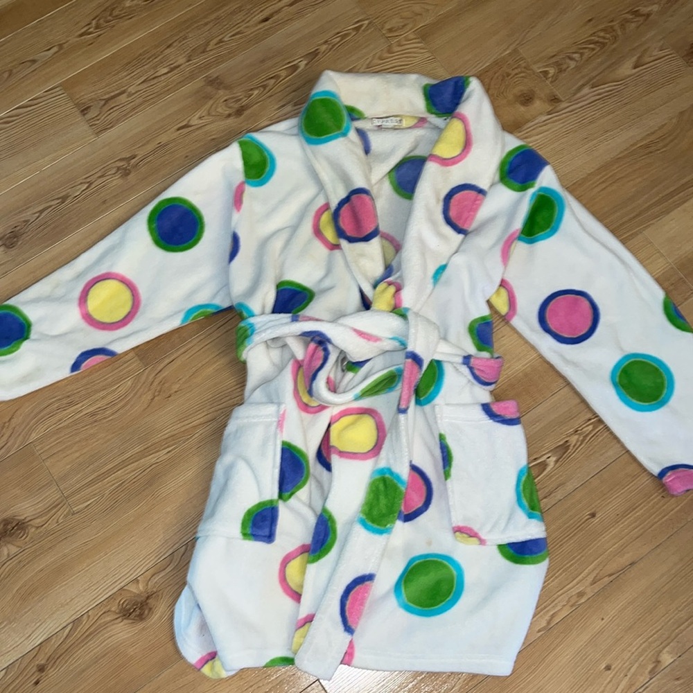 Cypress Plush Robe COLORED CIRCLES SIZE LARGE (u)